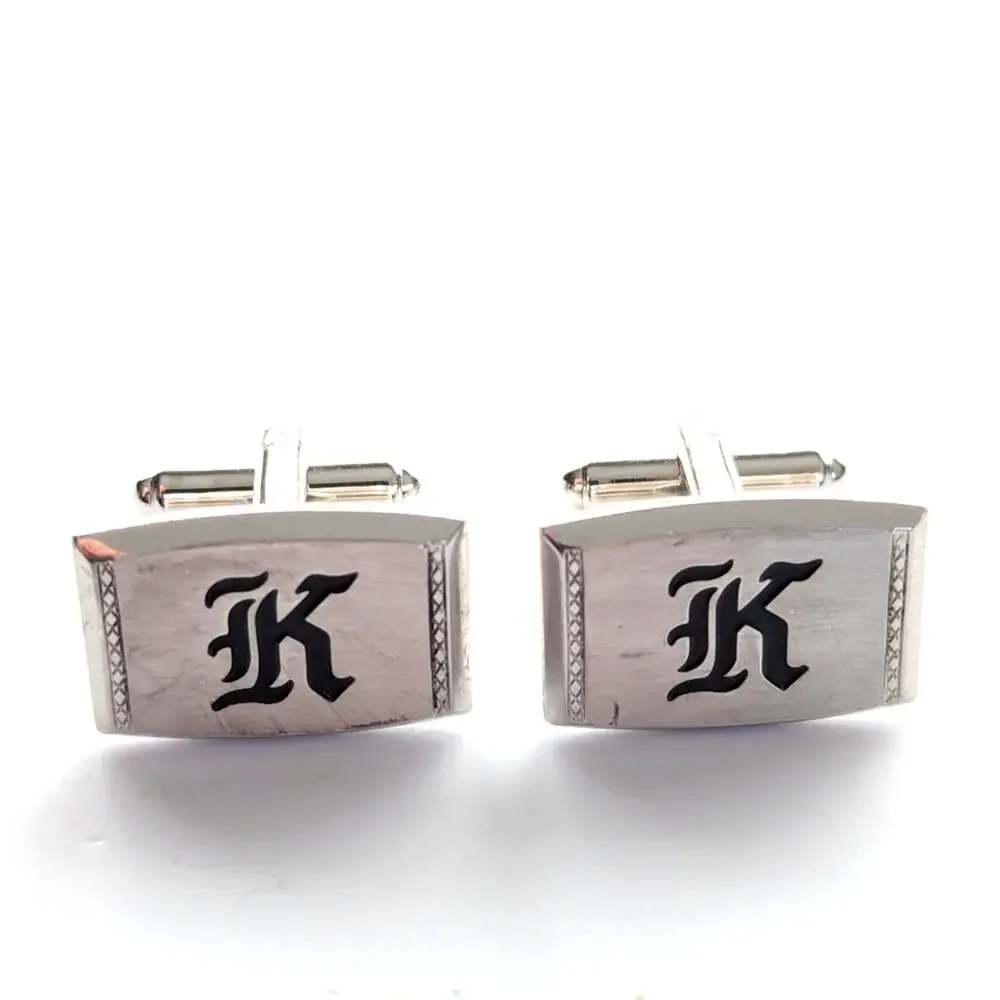Vintage Hickok USA Silver Tone K Initial Tie Tack and Cuff Links Set